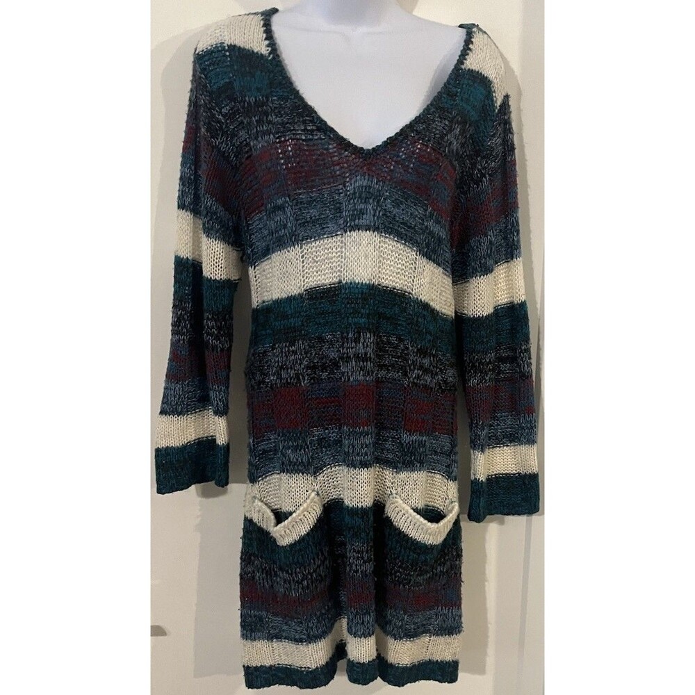 Ultra Flirt Vtg Y2K Indie-Core Striped Knit Tunic Sweater Dress with Pockets 2X